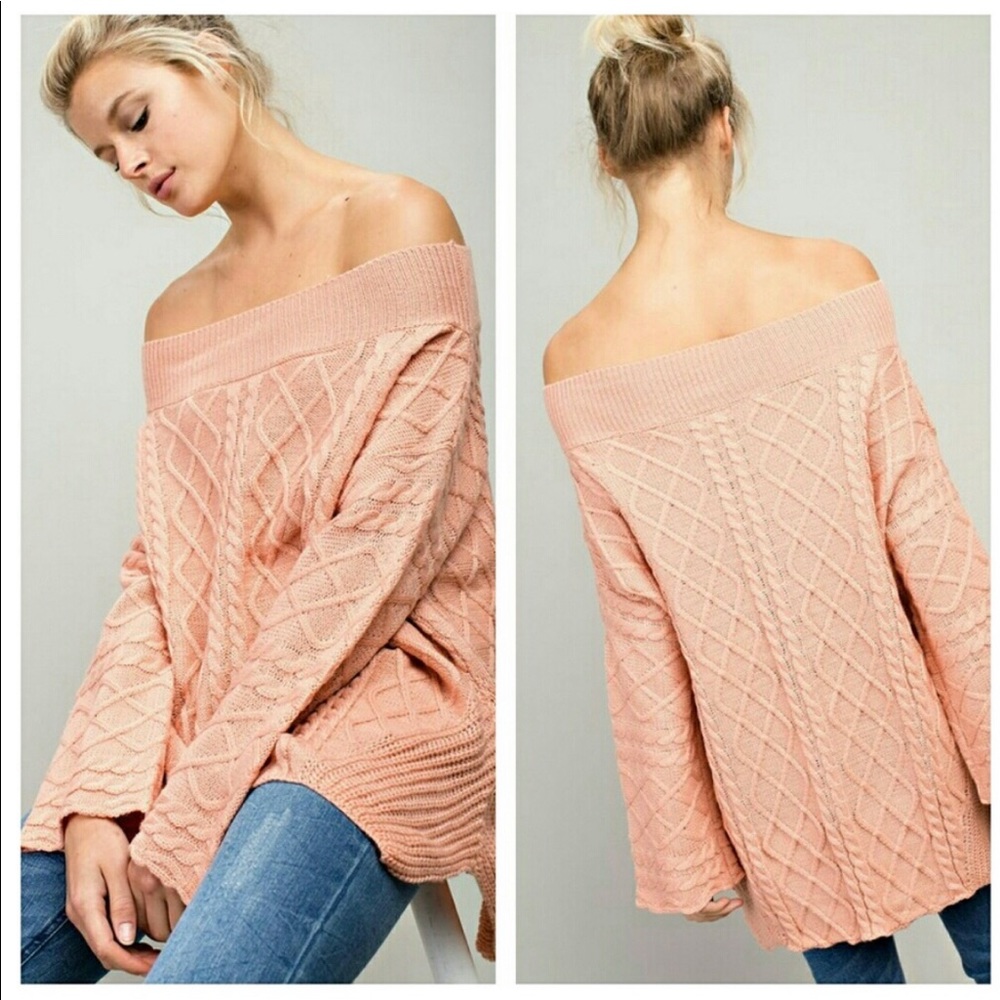 Peach Off Shoulder Sweater - Picture 2 of 5